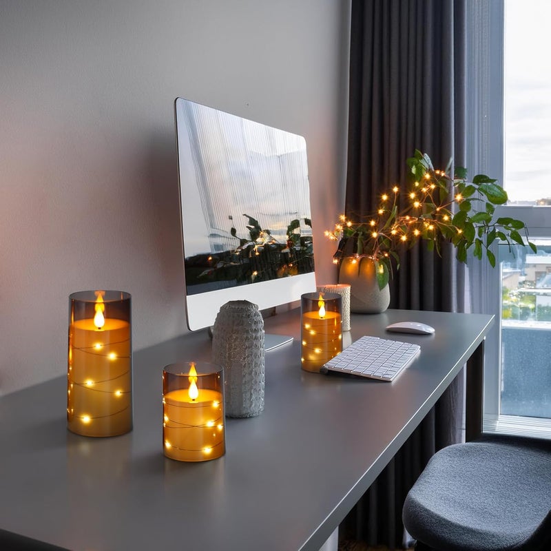 Aignis Flickering Flameless Candles Battery Operated Candles LED Candles with Remote Timer for Home/Wedding/Birthday/Holiday Decor, Grey 3D Flame Set of 3 (D3 xH4 5" 6") - Image 3